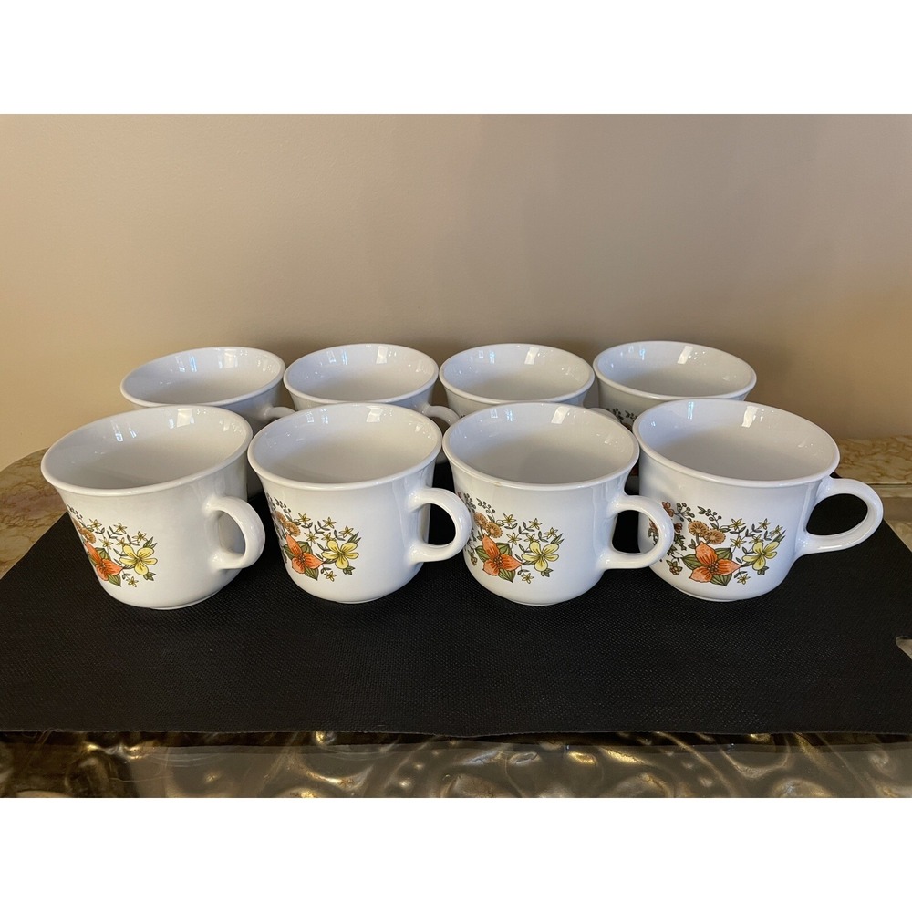 Vintage Corelle Corning "Indian‎ Summer" Coffee Mugs Floral Pattern Set Of 8